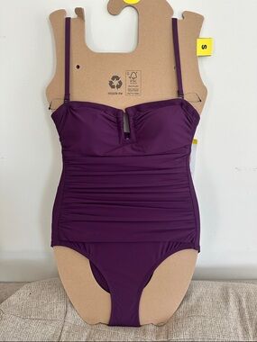 NWT DKNY Purple Ruched One-Piece Swimsuit Size Small,Large